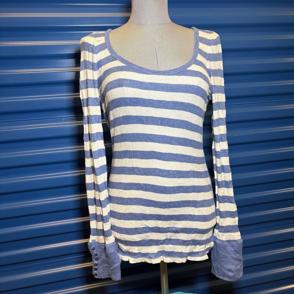 Rare Stripe American Eagle Long sleeve Ribbed Henley Size L Bella Swan Core Y2K